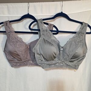 Rhonda Sheer Lg Padded Lace Trimmed Bralette Set - Gray and Lavender